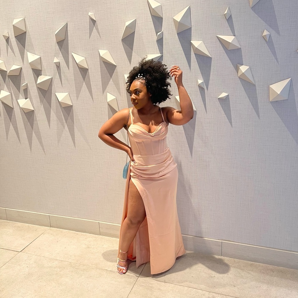 A formal Peach colored gown